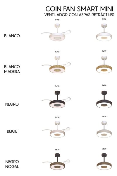 Mantra 9638 Coin Smart Mini, rozvinovací ventilátor se svítidlem a dálk. ovladačem, LED 36W 3000-5000K, béžová, průměr 43/91cm