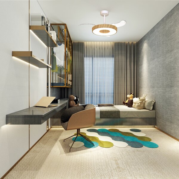Mantra 9497 Coin Smart Mini, rozvinovací ventilátor se svítidlem a dálk. ovladačem, LED 36W 3000-5000K, bílá/dřevěná, průměr 43/91cm
