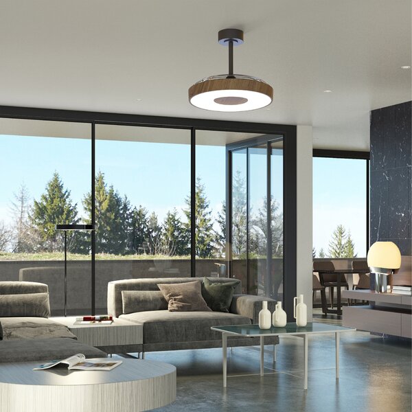 Mantra 9641 Coin Smart, rozvinovací ventilátor se svítidlem a dálk. ovladačem, LED 40W 3000-5000K, černá/tmavá dřevěná, průměr 50/106cm