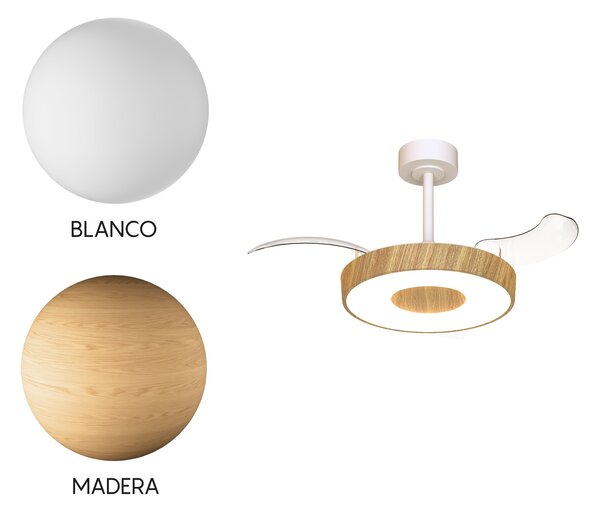 Mantra 9497 Coin Smart Mini, rozvinovací ventilátor se svítidlem a dálk. ovladačem, LED 36W 3000-5000K, bílá/dřevěná, průměr 43/91cm