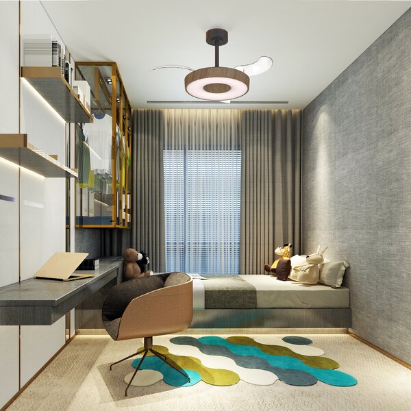 Mantra 9639 Coin Smart Mini, rozvinovací ventilátor se svítidlem a dálk. ovladačem, LED 36W 3000-5000K, černá/tmavá dřevěná, průměr 43/91cm