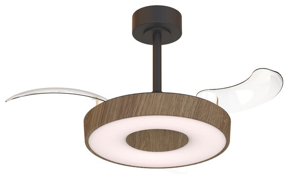 Mantra 9639 Coin Smart Mini, rozvinovací ventilátor se svítidlem a dálk. ovladačem, LED 36W 3000-5000K, černá/tmavá dřevěná, průměr 43/91cm