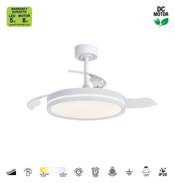 Mantra 9550 Villena, rozvinovací ventilátor se svítidlem a dálk. ovladačem, LED 36W 3000-5000K, bílá, průměr 49/106cm