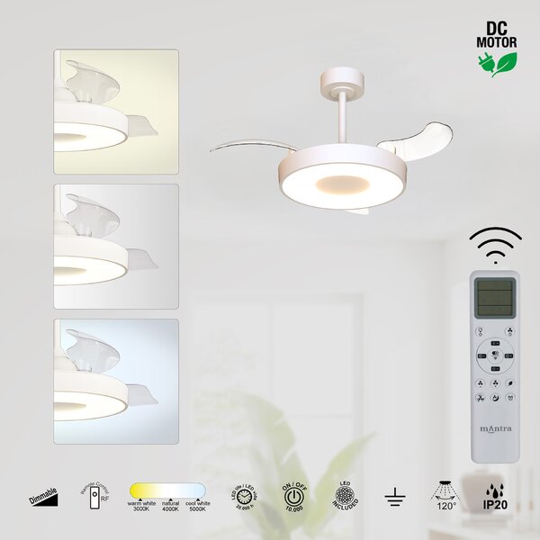 Mantra 9638 Coin Smart Mini, rozvinovací ventilátor se svítidlem a dálk. ovladačem, LED 36W 3000-5000K, béžová, průměr 43/91cm