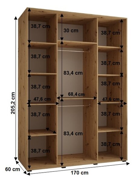 Šatní skříň YVONA 10 - 170/60 cm, bílá / stříbrná