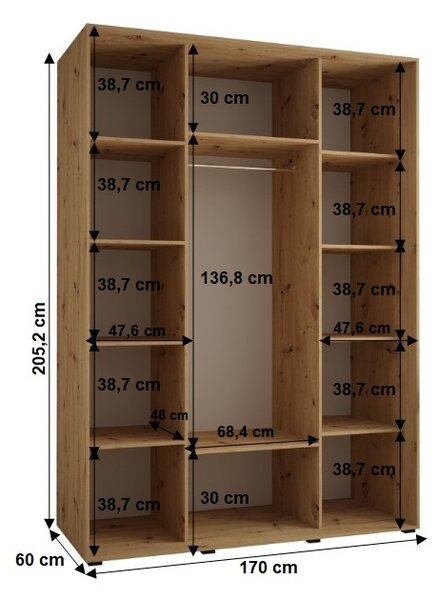 Šatní skříň YVONA 10 - 170/60 cm, bílá / stříbrná
