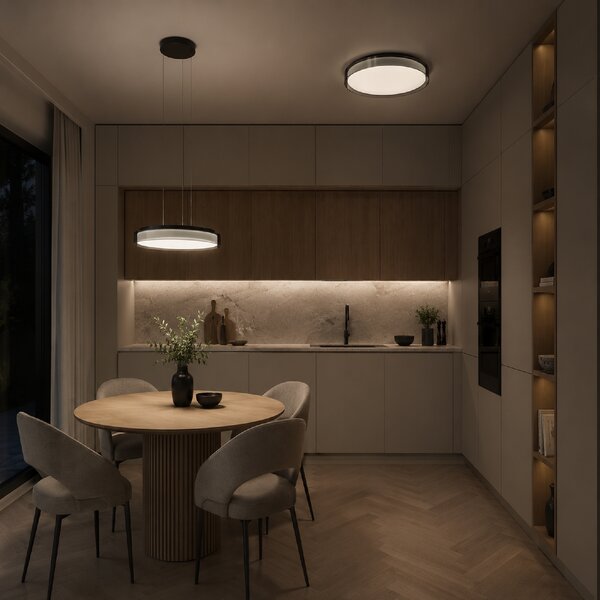 Osmont CIT50002 Citadela 1, stropní svítidlo bílé sklo/kouřový límec, černá montura, 26W LED 3000K, Ø 42cm, IP44