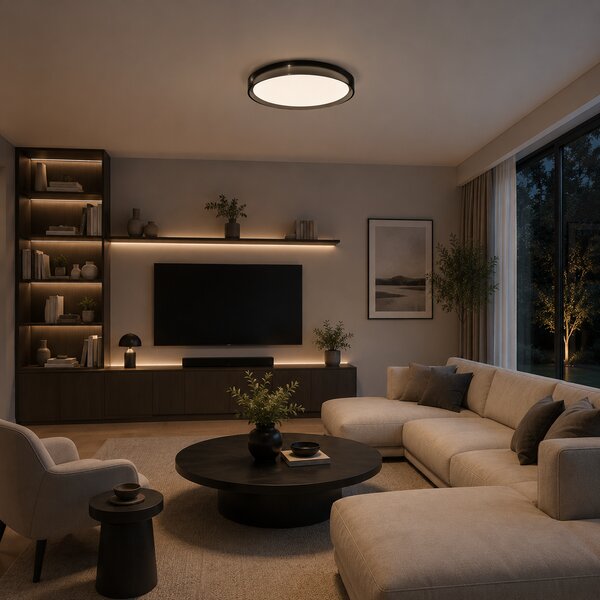 Osmont CIT50002 Citadela 1, stropní svítidlo bílé sklo/kouřový límec, černá montura, 26W LED 3000K, Ø 42cm, IP44