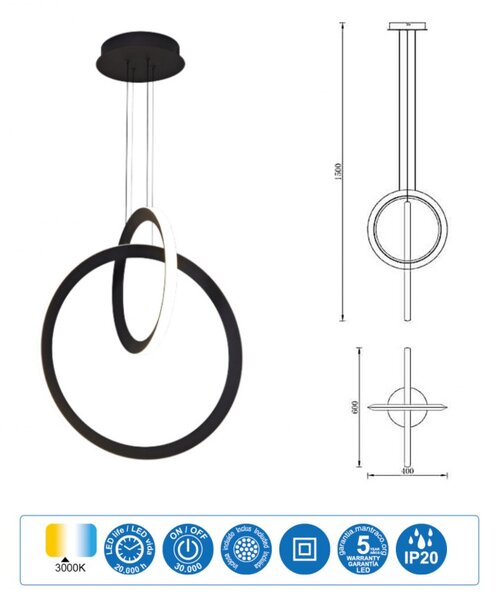 Mantra 7141 Kitesurf, závěsné moderní černé svítidlo, 48W LED 3000K, průměr 60cm