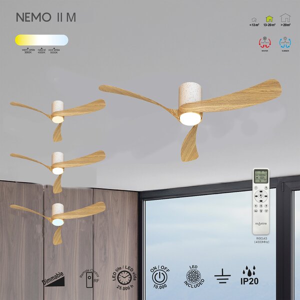 Mantra 9488 Nemo II M, lopatkový ventilátor se svítidlem a dálk. ovladačem, LED 19W 3000-5000K, keramika/bílá, průměr 122cm
