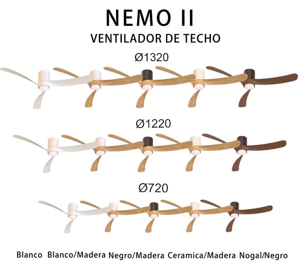 Mantra 9494 Nemo II L, lopatkový ventilátor se svítidlem a dálk. ovladačem, LED 19W 3000-5000K, černá/světlé dřevo, průměr 132cm