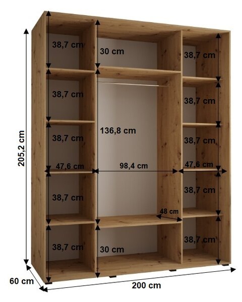 Šatní skříň YVONA 2 - 200/60 cm, bílá / zlatá