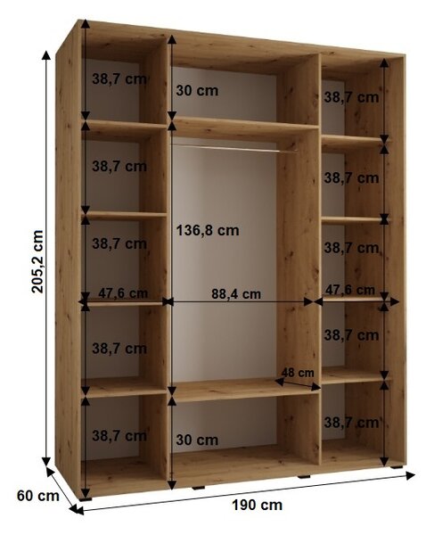 Šatní skříň BAYLIN 1 - 190/60 cm, černá / dub artisan / černá