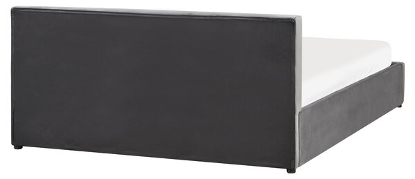 Postel s úložným prostorem BOUSSE Umělý samet Tmavě šedá 160 x 200 cm