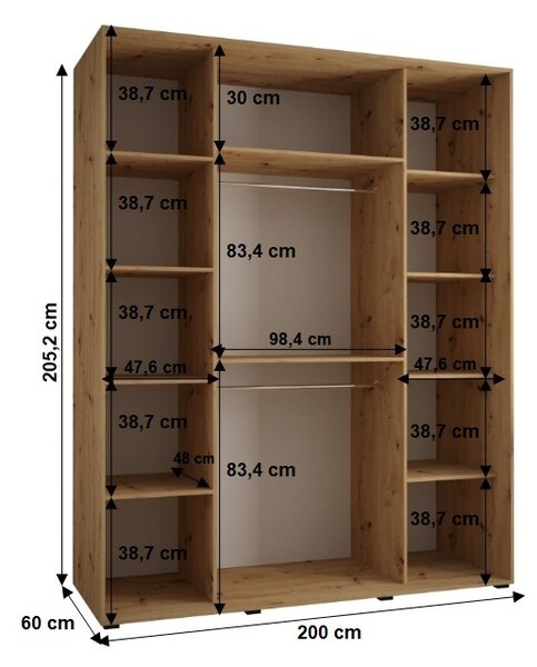 Šatní skříň YVONA 2 - 200/60 cm, bílá / zlatá