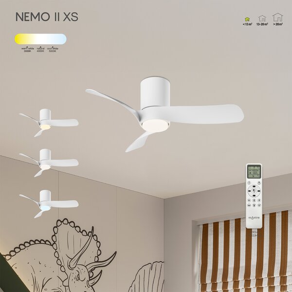 Mantra 9560 Nemo II XS, lopatkový ventilátor se svítidlem a dálk. ovladačem, LED 15W 3000-5000K, bílá, průměr 72cm
