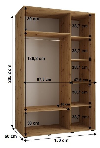 Šatní skříň YVONA 10 - 150/60 cm, dub artisan / černá
