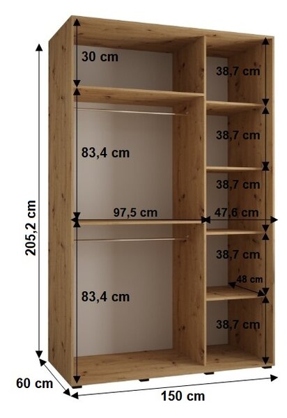 Šatní skříň YVONA 10 - 150/60 cm, dub artisan / černá