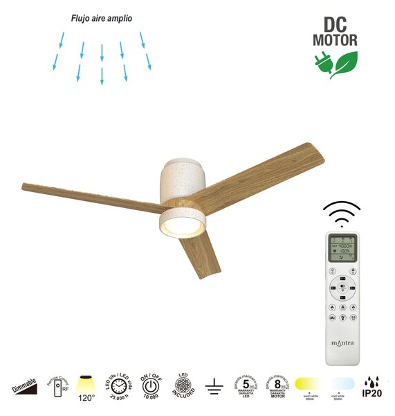 Mantra 9479 Ceramica, lopatkový ventilátor se svítidlem a dálk. ovladačem, LED 20W 3000-5000K, bílá/dřevěná, průměr 122cm