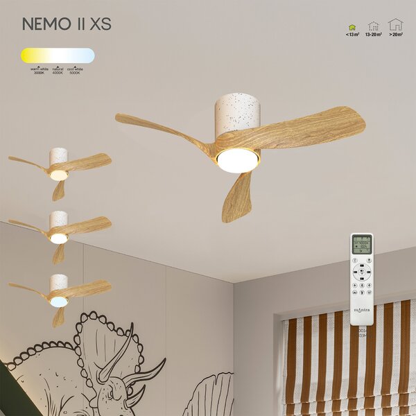 Mantra 9473 Nemo II XS, lopatkový ventilátor se svítidlem a dálk. ovladačem, LED 15W 3000-5000K, keramika/bílá, průměr 72cm