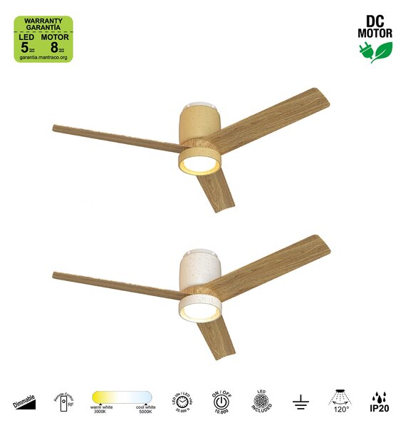 Mantra 9479 Ceramica, lopatkový ventilátor se svítidlem a dálk. ovladačem, LED 20W 3000-5000K, bílá/dřevěná, průměr 122cm