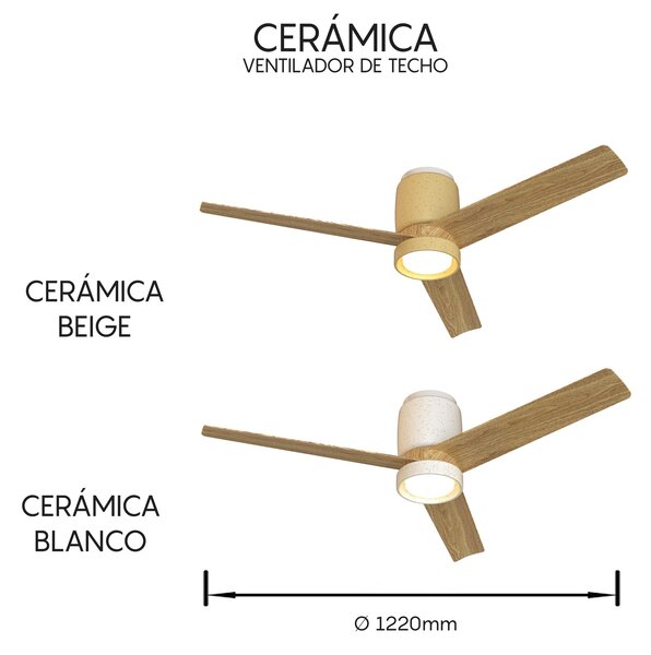 Mantra 9479 Ceramica, lopatkový ventilátor se svítidlem a dálk. ovladačem, LED 20W 3000-5000K, bílá/dřevěná, průměr 122cm