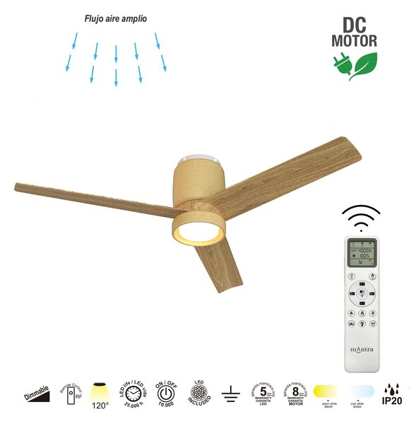 Mantra 9480 Ceramica, lopatkový ventilátor se svítidlem a dálk. ovladačem, LED 20W 3000-5000K, béžová/dřevěná, průměr 122cm