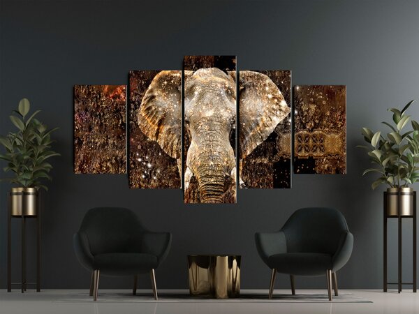 Obraz Zlatý slon (5dílný) široký
