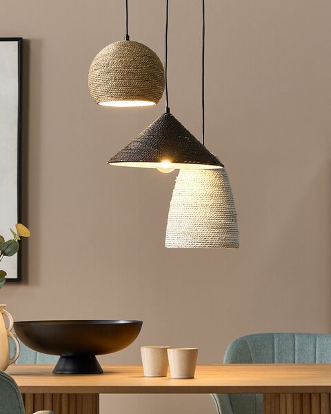 Závěsná lampa ENDRICK Proutí Přírodní Bílá Hnědá