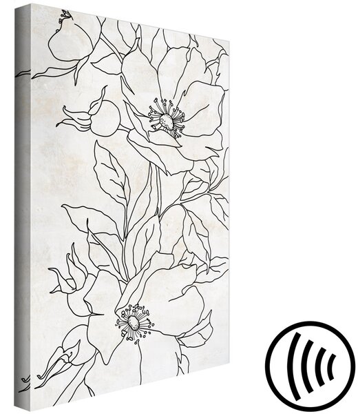 Obraz Uhlíkové Kresby (1-dílný) - Černo-bílý lineární obrázek jemných květin