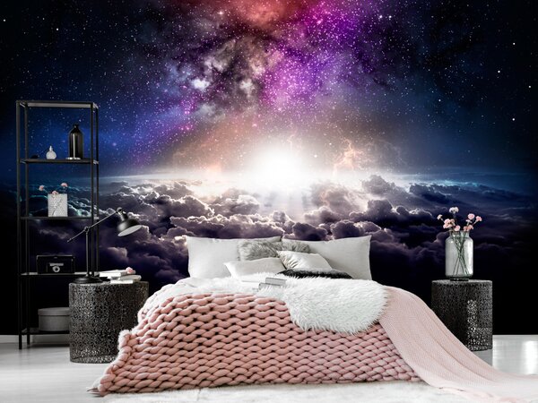 Fototapeta Galaxie - tmavý fantasy motiv s vesmírem a efektem záře hvězd