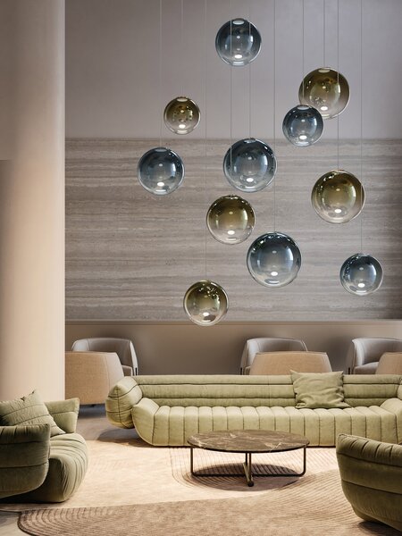 Lodes 26012 0023 Non Random 38, závěs z čirého foukaného skla, 1x7W LED 2200/2700/3000K, prům.38cm