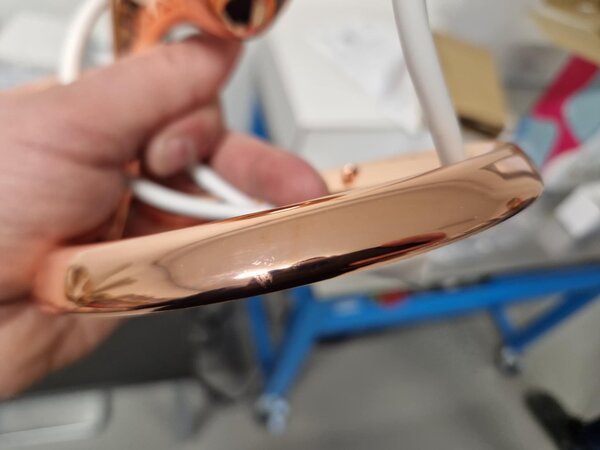 Mathmos Neo Copper, originální lávová lampa, 1x20W, měděná s růžovou tekutinou a žlutou lávou, výška 42cm