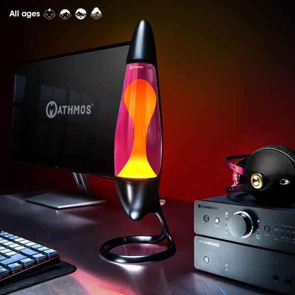 Mathmos Neo, originální lávová lampa, 1x20W, černá s růžovou tekutinou a žlutou lávou, výška 42cm