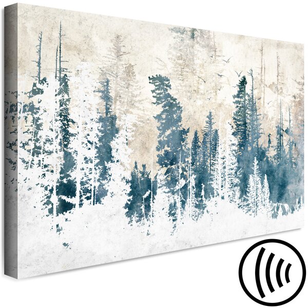Obraz Abstraktní hájek - krajina lesa s modrými stromy a ptáky