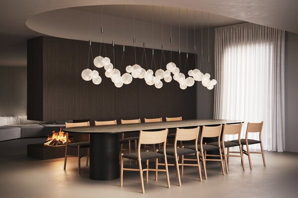 Lodes 16413 1327 Random Five, závěs z matně bílého foukaného skla/černý kabel, 5x1W LED 2700K, šířka 27cm