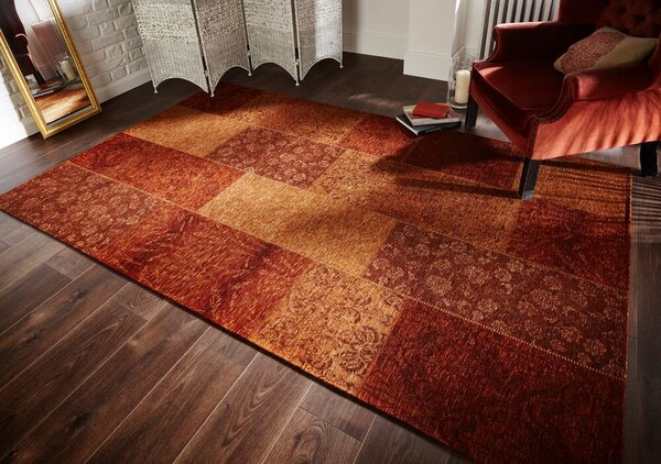 Flair Rugs, Kusový koberec Manhattan Patchwork Chenille Terracotta, 120x170, oranžová, chodba / předsíň
