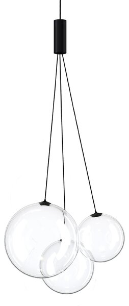 Lodes 16411 0027 Random, závěs z čirého foukaného skla/černý kabel, 3x1W LED 2700K, šířka 29cm
