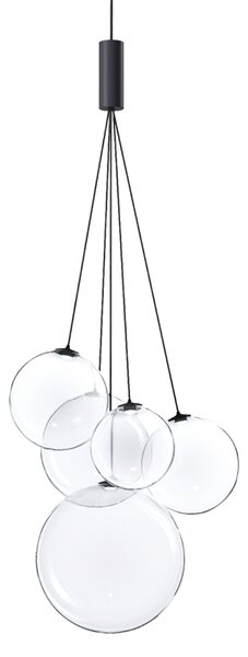 Lodes 16413 0027 Random Five, závěs z čirého foukaného skla/černý kabel, 5x1W LED 2700K, šířka 27cm