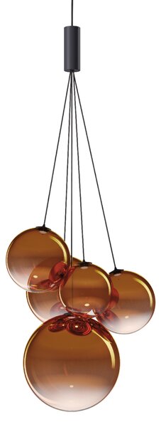 Lodes 16413 5827 Random Five, závěs z oranžového foukaného skla/černý kabel, 5x1W LED 2700K, šířka 27cm