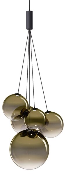 Lodes 16413 7127 Random Five, závěs ze zlatozeleného foukaného skla/černý kabel, 5x1W LED 2700K, šířka 27cm