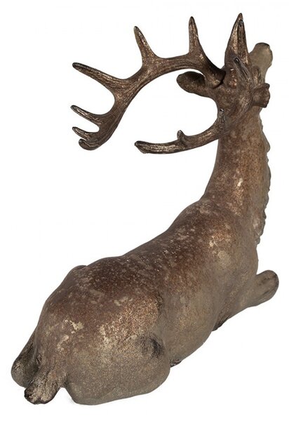 Hnědo-zlatá dekorace figurka ležící jelen - 29*15*27 cm - Clayre & Eef