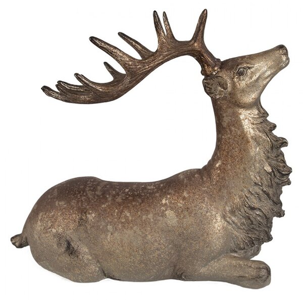 Hnědo-zlatá dekorace figurka ležící jelen - 29*15*27 cm - Clayre & Eef