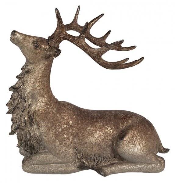 Hnědo-zlatá dekorace figurka ležící jelen - 29*15*27 cm - Clayre & Eef