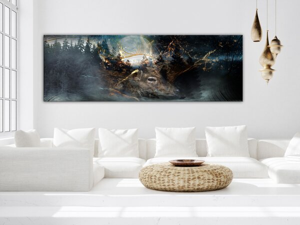 Obraz Jelen - majestátní zvíře na pozadí tmavého lesa a měsíce