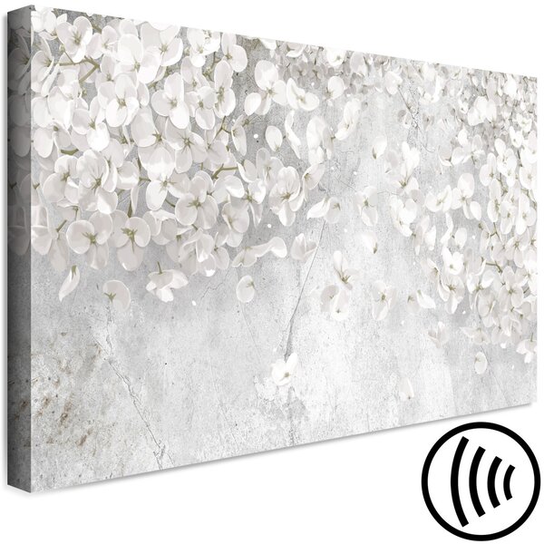 Obraz Bílé květy - jarní bílé rostliny na šedém kamenném pozadí