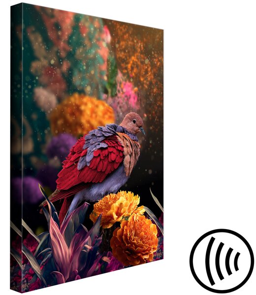 Obraz Divoká příroda - odpočívající barevný pták na květinovém pozadí