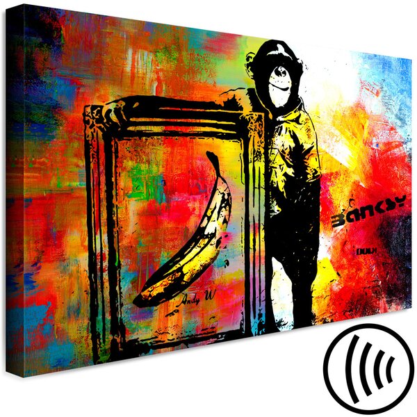 Obraz Opice s banánem - nástěnná malba ve stylu Banksyho na barevném pozadí