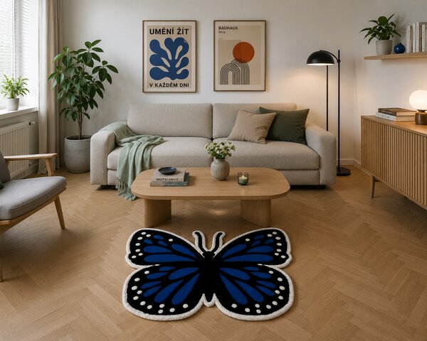 U.Rug koberce, Kusový koberec U.Rug Motýl, 80x100, modrá, dětský pokoj