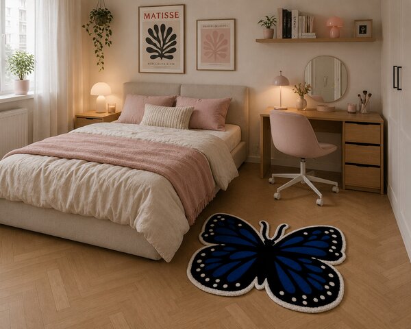 U.Rug koberce, Kusový koberec U.Rug Motýl, 80x100, modrá, dětský pokoj